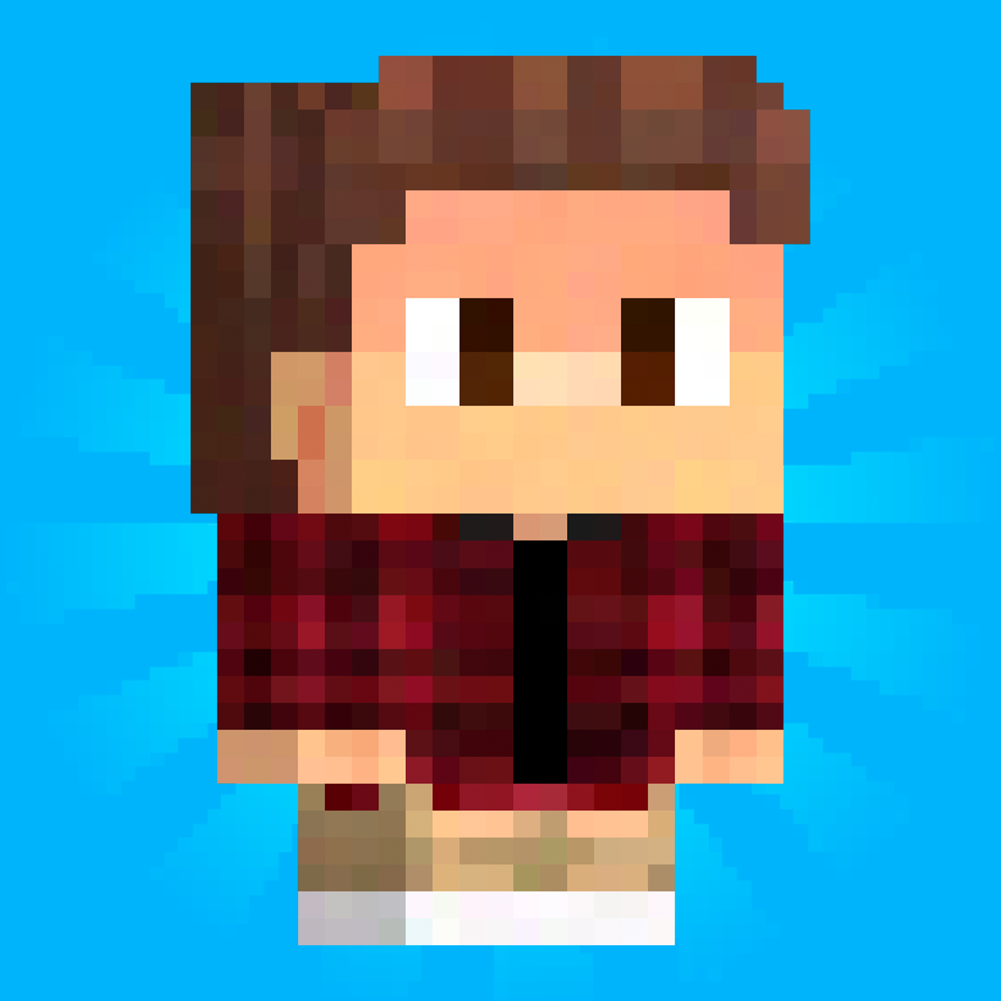 YuriFR Minecraft chibi avatar wearing a red plaid shirt on a blue background